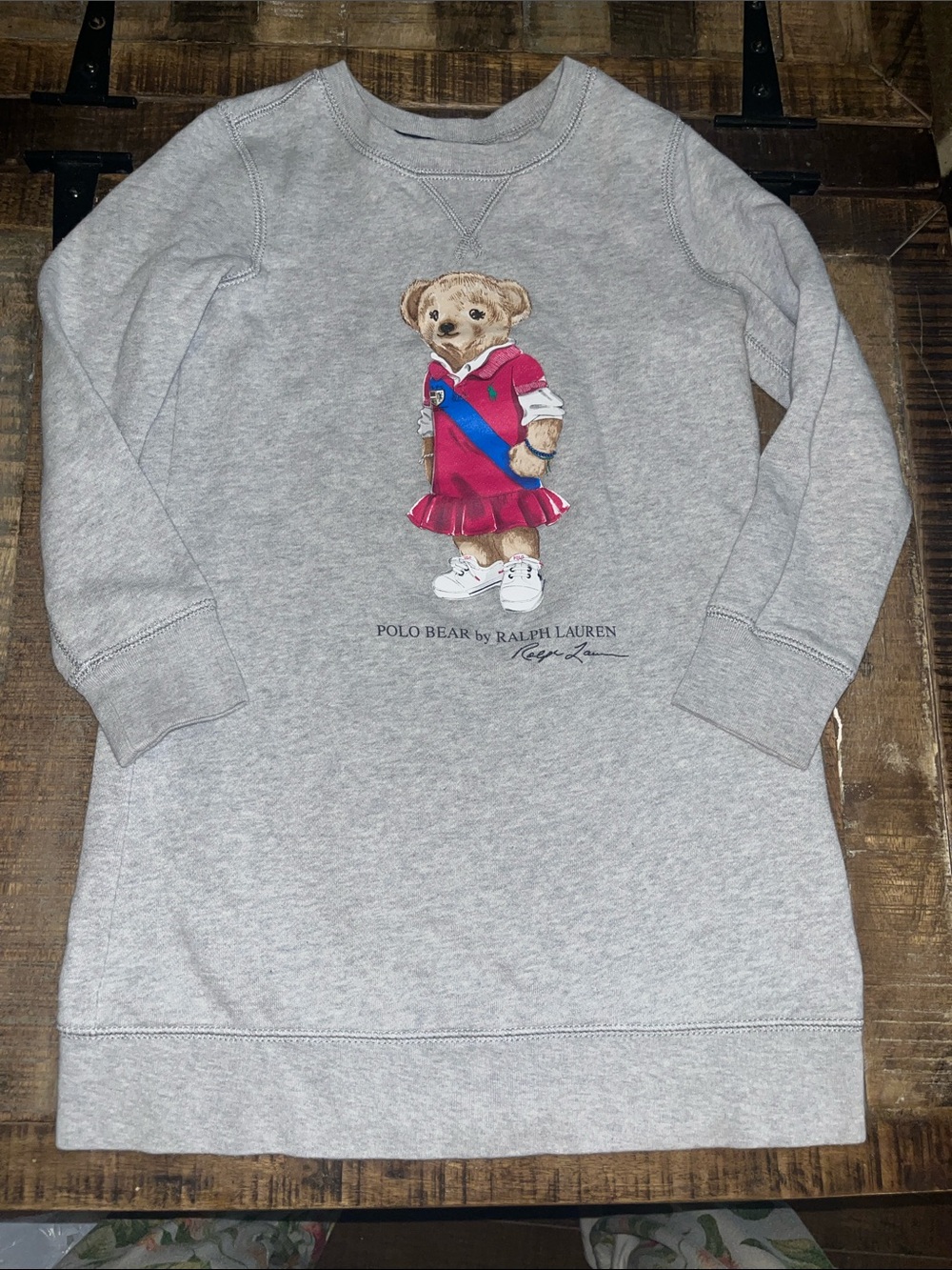 Ralph Lauren Heather Gray Sweatshirt Dress with Pink Polo Bear